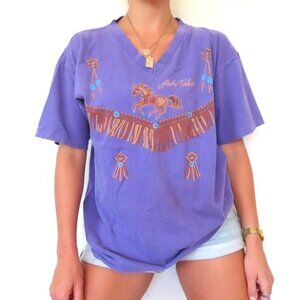 SIGNAL SPORT LAKE TAHOE PURPLE WESTERN RETRO TOP SHIRT SIZE LARGE VINTAGE